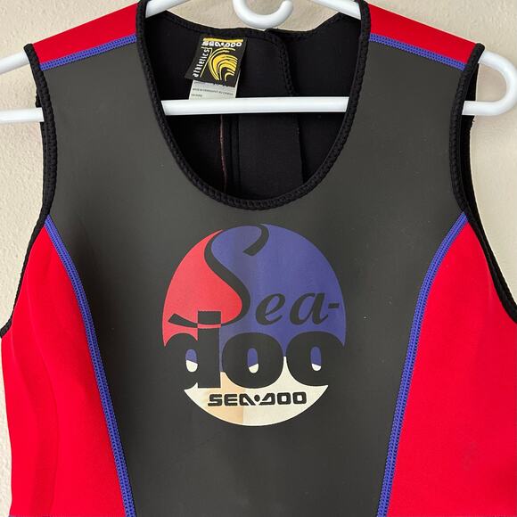 Vintage Sea Doo 2 piece wet suit jacket zip front 90s water sports outdoor M - Picture 9 of 16